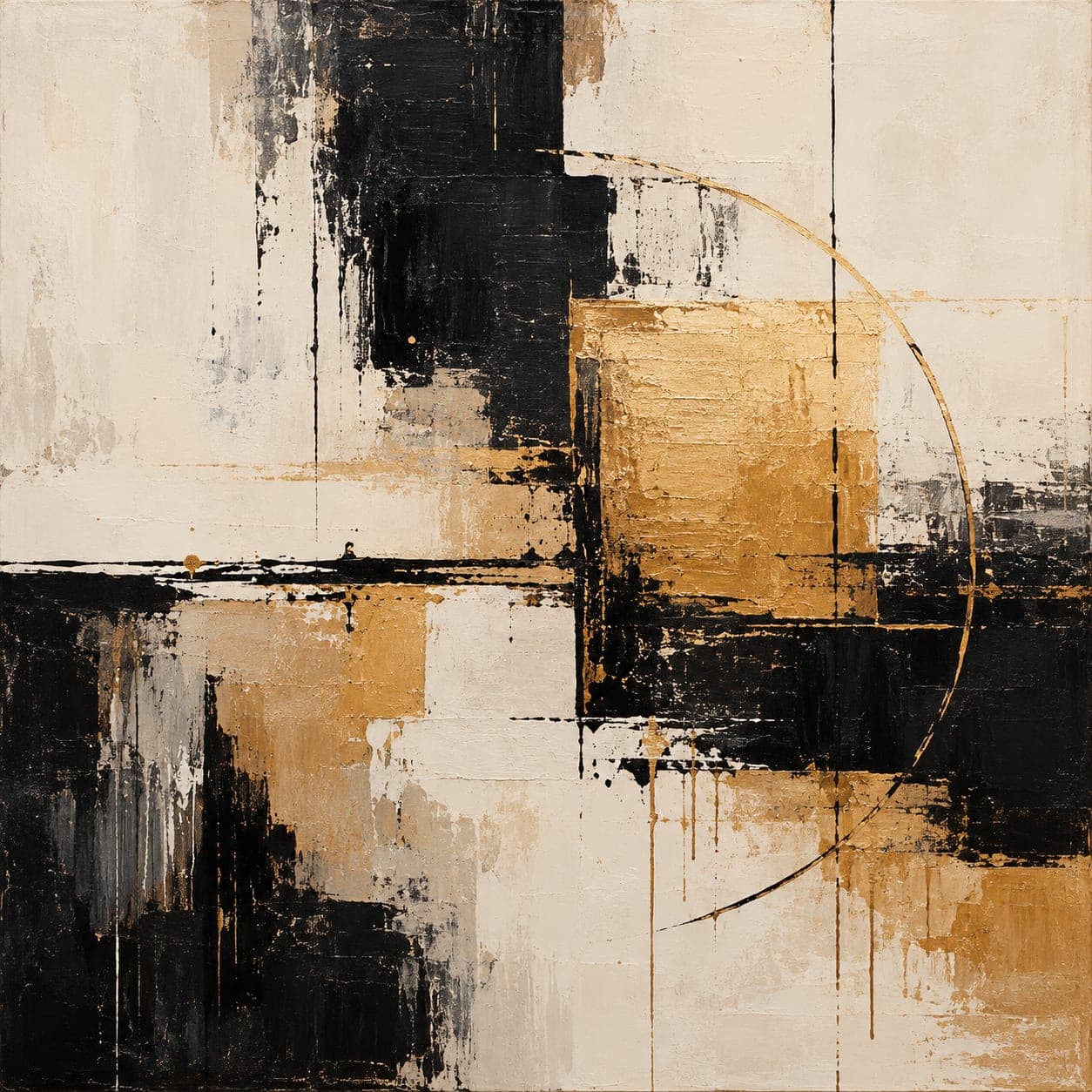 Pintura abstracta con formas geométricas.